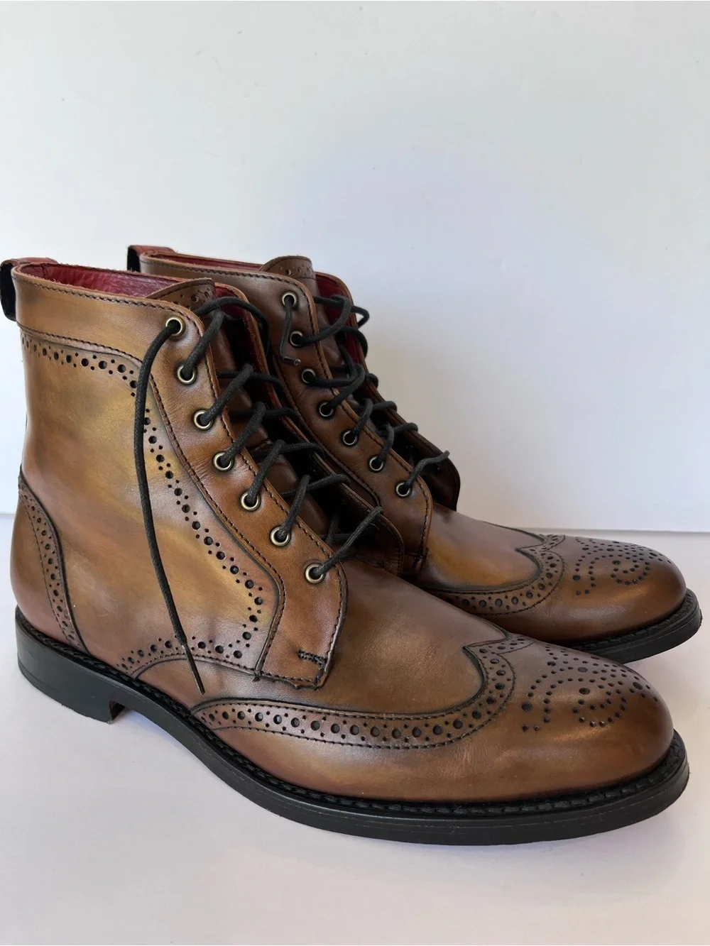 Allen Edmonds Dalton Wing Tip Leather Boots Bourbon